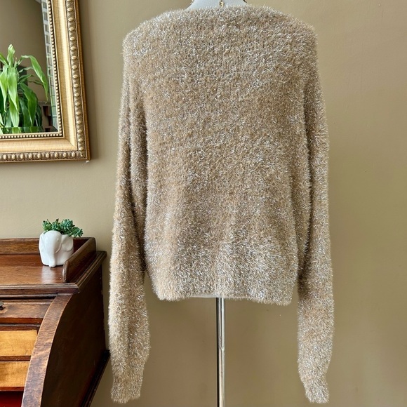 Anthropologie Maeve Tinsel Eyelash Sweater in Sand Tan Silver Size XL - Picture 9 of 14